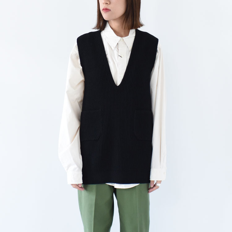 Women SOLID WOOL RIB V NECK BIG VEST ウールリブVネックビッグベスト