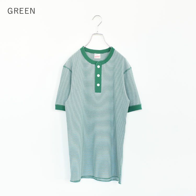 Healthknit(ヘルスニット)/ベーシックワッフルヘンリーネック半袖Tシャツ【ネコポス1点まで可能】