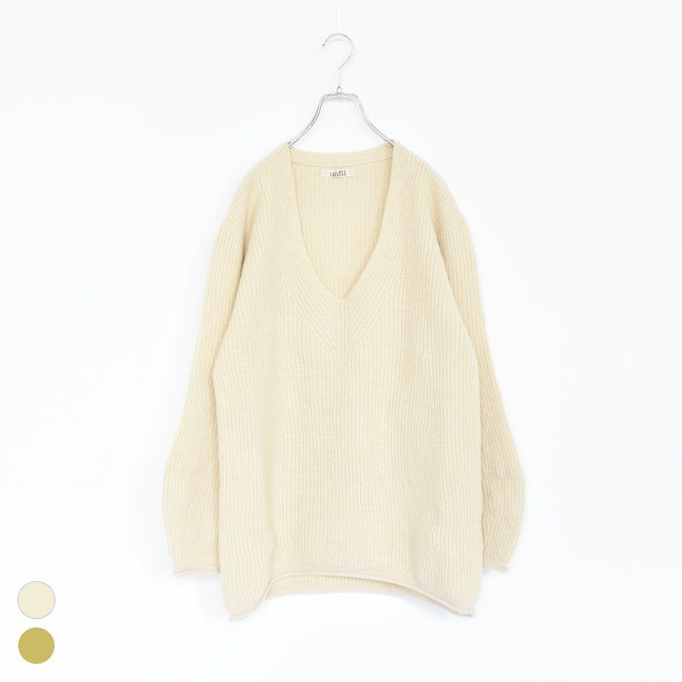 lambs wool ribbed-knit V neck sweater ラムウールリブニットVネックセーター