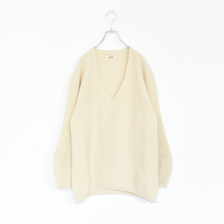 lambs wool ribbed-knit V neck sweater ラムウールリブニットVネックセーター