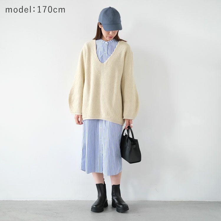 lambs wool ribbed-knit V neck sweater ラムウールリブニットVネックセーター