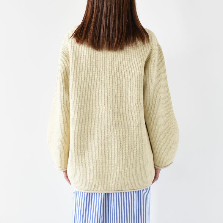 lambs wool ribbed-knit V neck sweater ラムウールリブニットVネックセーター