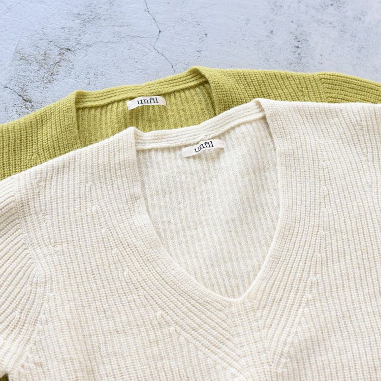 lambs wool ribbed-knit V neck sweater ラムウールリブニットVネックセーター