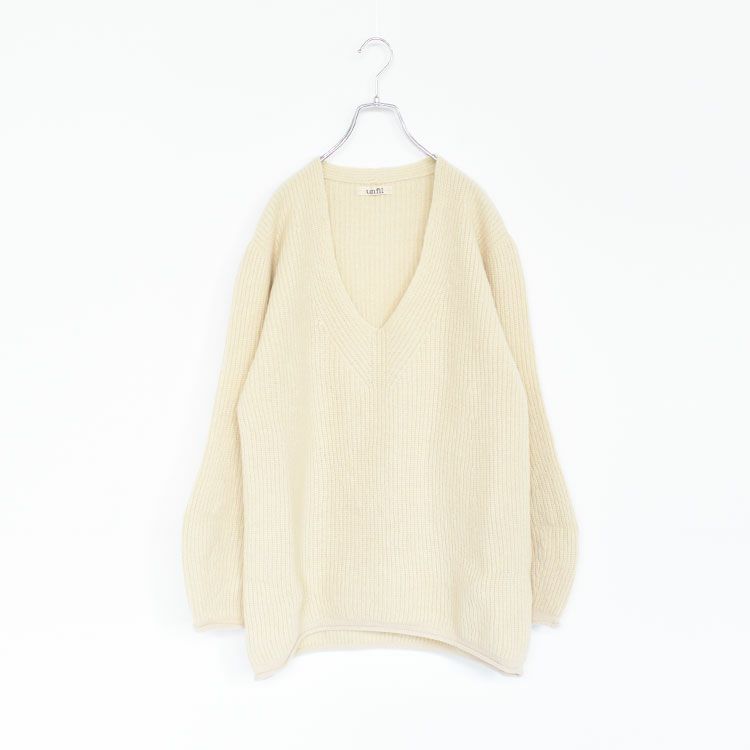 lambs wool ribbed-knit V neck sweater ラムウールリブニットVネック