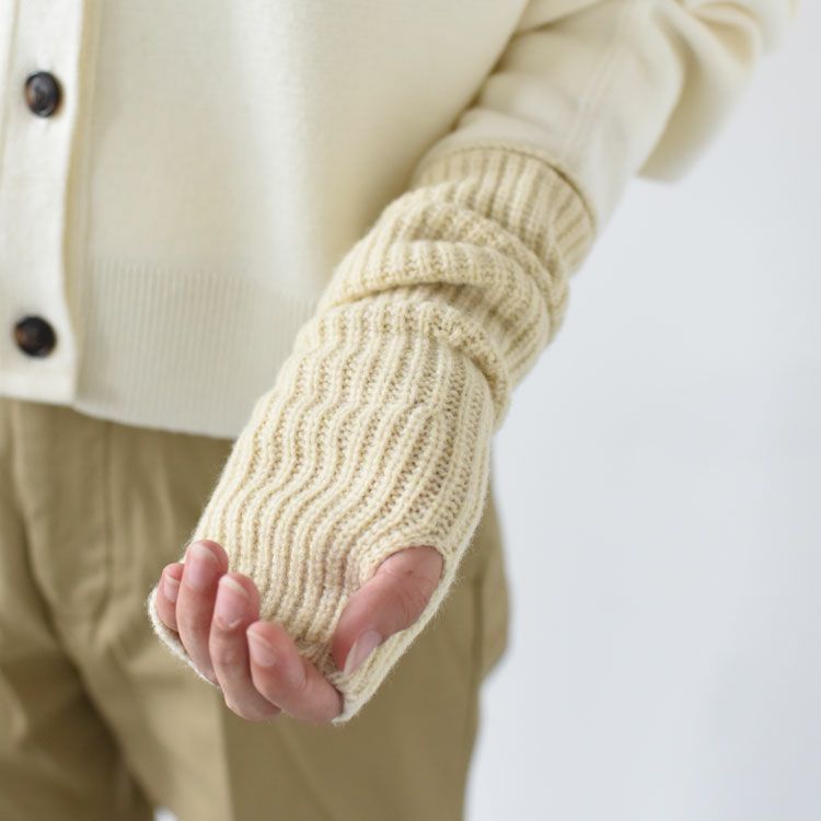 lambs wool ribbed-knit fingerless gloves ラムウールリブニット