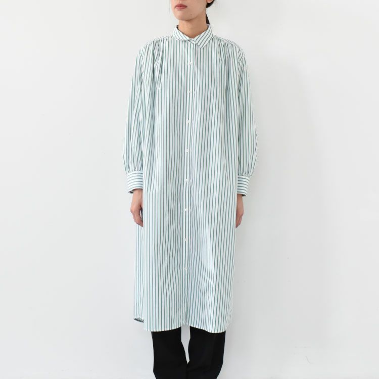 stripe gather shoulder wide one-piece ストライプギャザーショルダーワイドワンピース