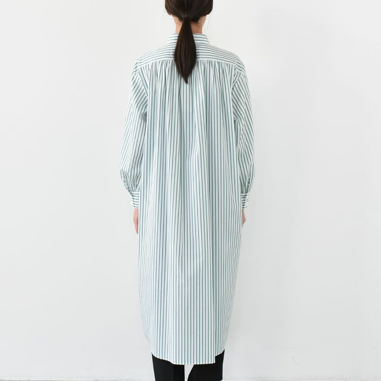 stripe gather shoulder wide one-piece ストライプギャザーショルダーワイドワンピース