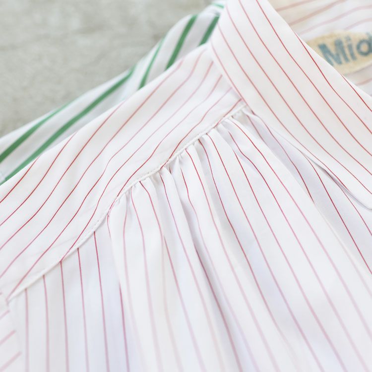 stripe gather shoulder wide one-piece ストライプギャザーショルダーワイドワンピース