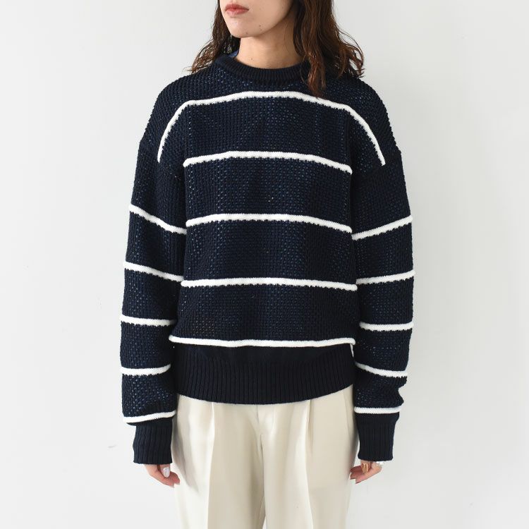 COTTON LINEN MESH STRIPED KNIT コットンリネン メッシュストライプニット