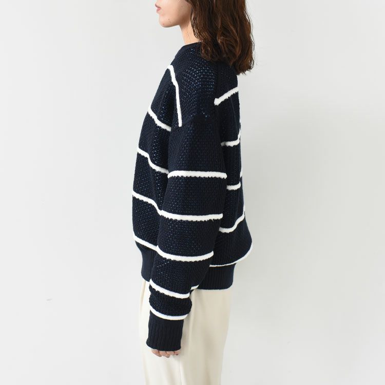 COTTON LINEN MESH STRIPED KNIT コットンリネン メッシュストライプニット