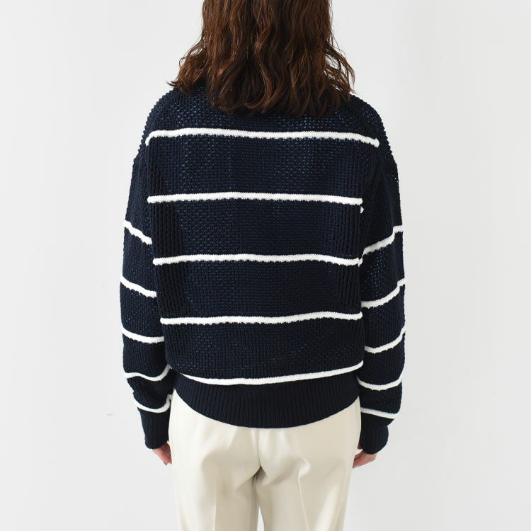 COTTON LINEN MESH STRIPED KNIT コットンリネン メッシュストライプニット