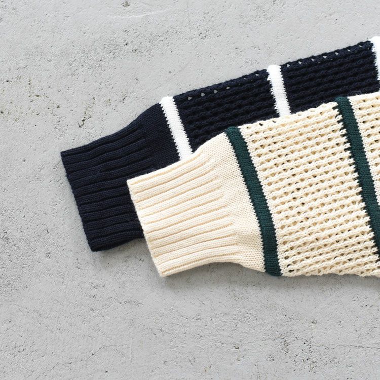 COTTON LINEN MESH STRIPED KNIT コットンリネン メッシュストライプニット