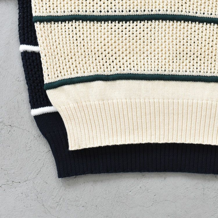 COTTON LINEN MESH STRIPED KNIT コットンリネン メッシュストライプニット