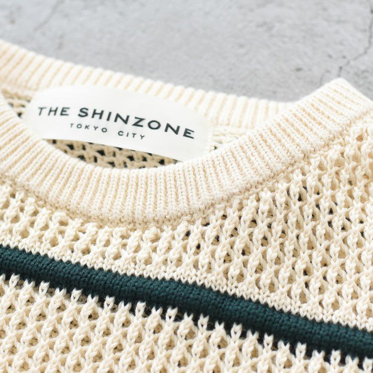 COTTON LINEN MESH STRIPED KNIT コットンリネン メッシュストライプニット