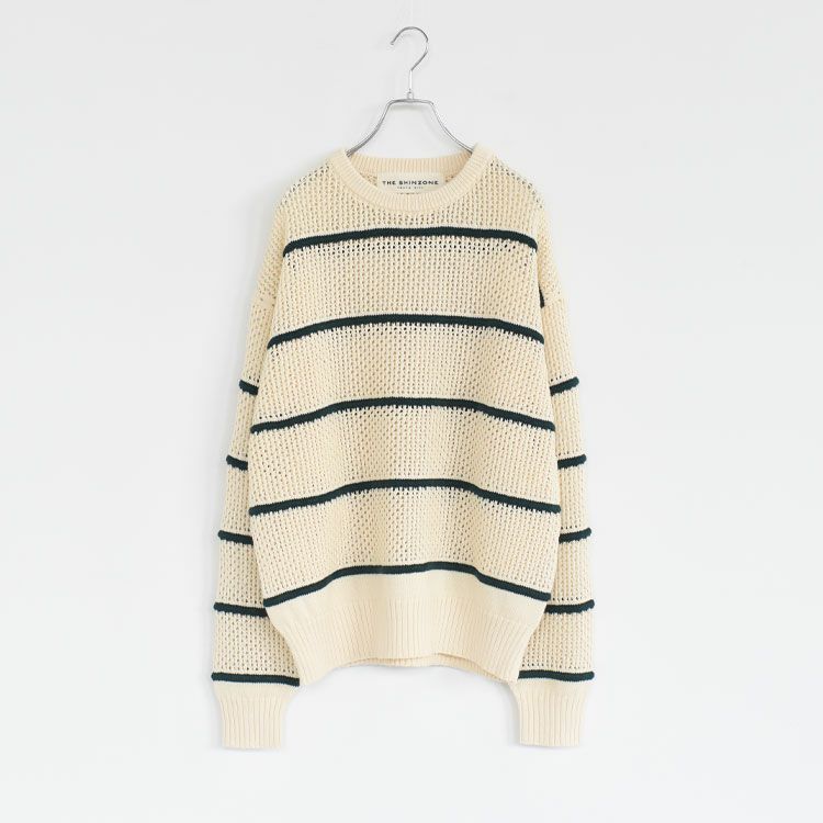 COTTON LINEN MESH STRIPED KNIT コットンリネン メッシュストライプニット