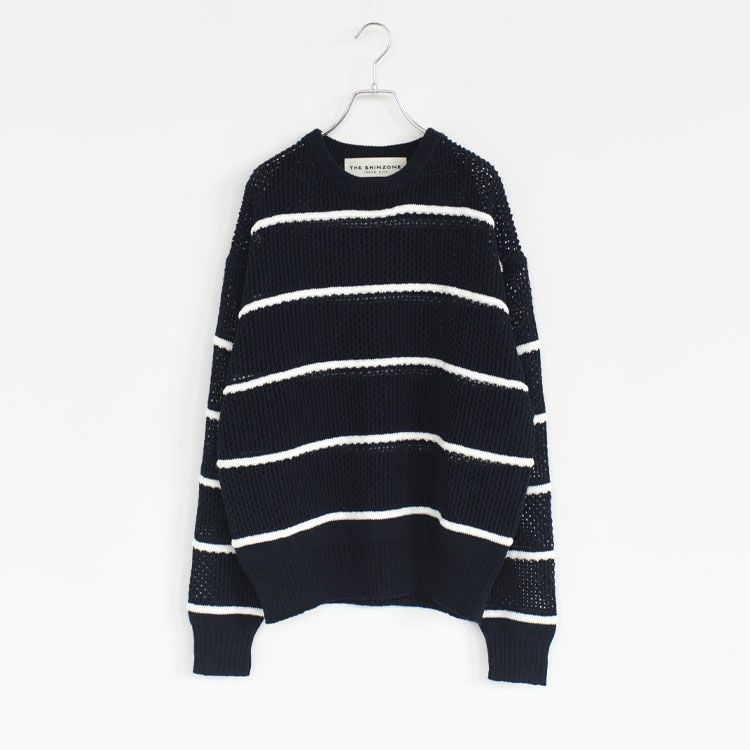 COTTON LINEN MESH STRIPED KNIT コットンリネン メッシュストライプニット