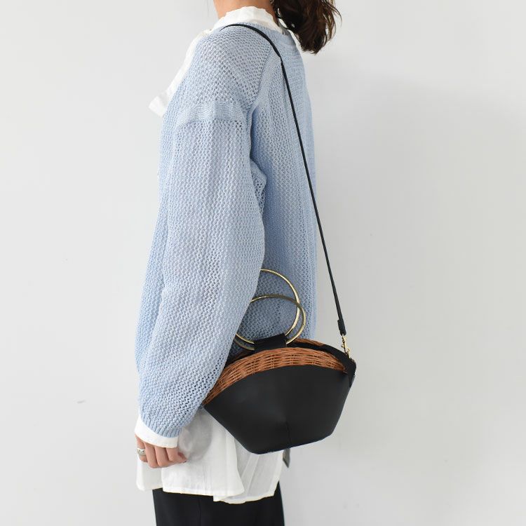 レザー×ウィッカー リングハンドバッグ