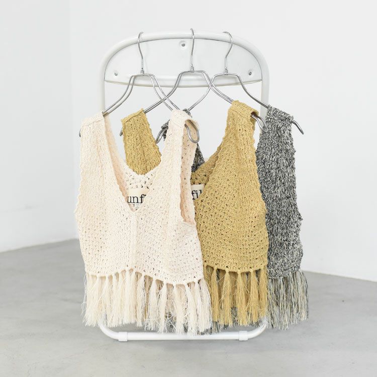 double honeycomb mesh fringed top ダブルハニカムメッシュフリンジトップ