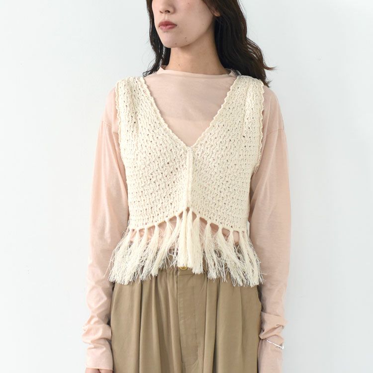 double honeycomb mesh fringed top ダブルハニカムメッシュフリンジトップ