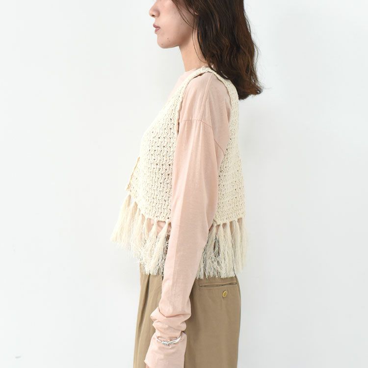 double honeycomb mesh fringed top ダブルハニカムメッシュフリンジトップ