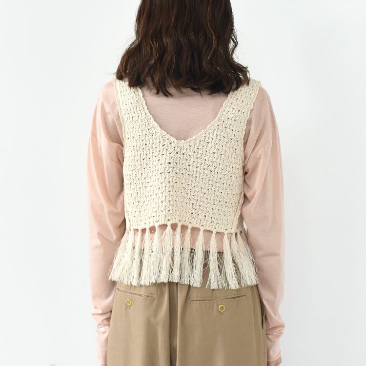 double honeycomb mesh fringed top ダブルハニカムメッシュフリンジトップ