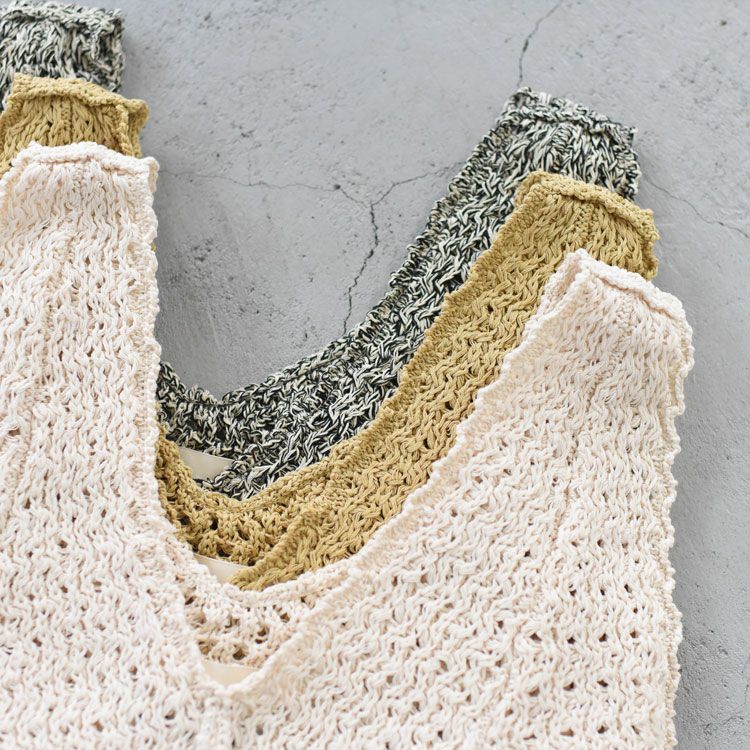 double honeycomb mesh fringed top ダブルハニカムメッシュフリンジトップ