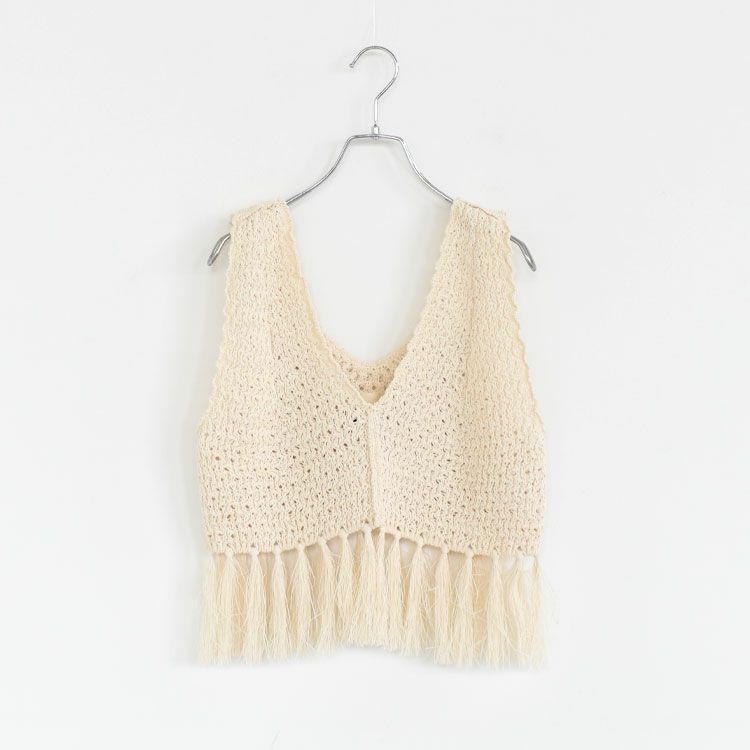 double honeycomb mesh fringed top ダブルハニカムメッシュフリンジトップ