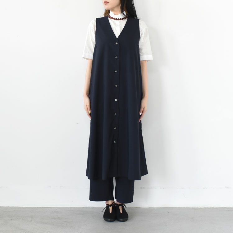 V neck long gilet onepiece Vネック ロングジレ ワンピース