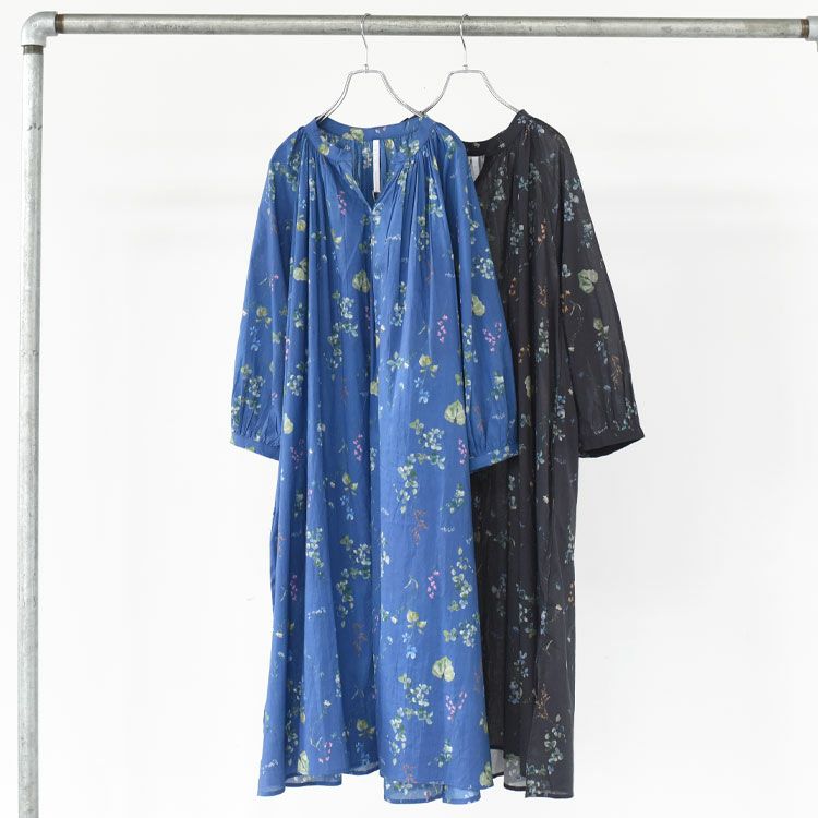 コットンボタニカルプリント切替ワンピース