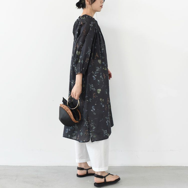 コットンボタニカルプリント切替ワンピース