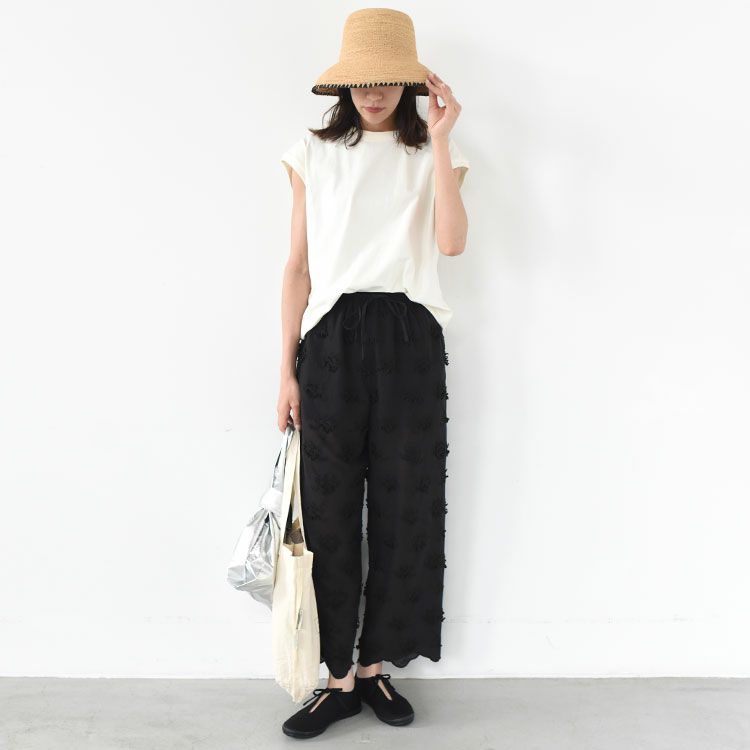 sheer cotton 3D embroidery easy pants シアーコットン3Dエンブロイダリーイージーパンツ