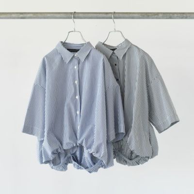 stripe half slv balloon shirt ストライプハーフスリーブ バルーンシャツ