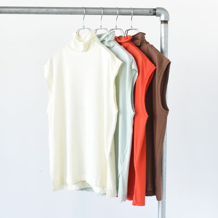 twisted cotton jersey high-neck sleeveless Tee ハイネック スリーブレスティー
