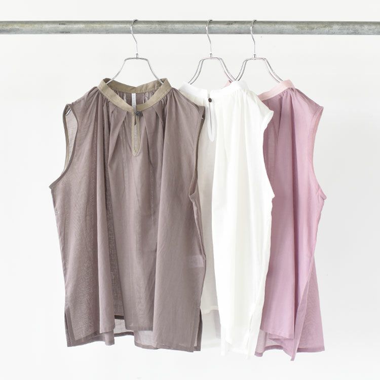 コットンリネンローンノースリーブブラウス