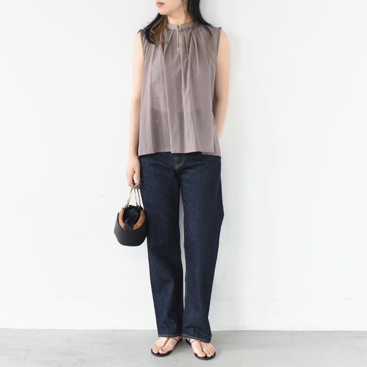 コットンリネンローンノースリーブブラウス
