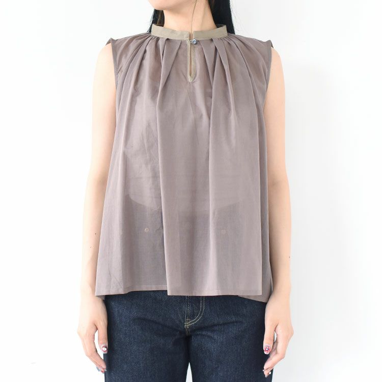 コットンリネンローンノースリーブブラウス