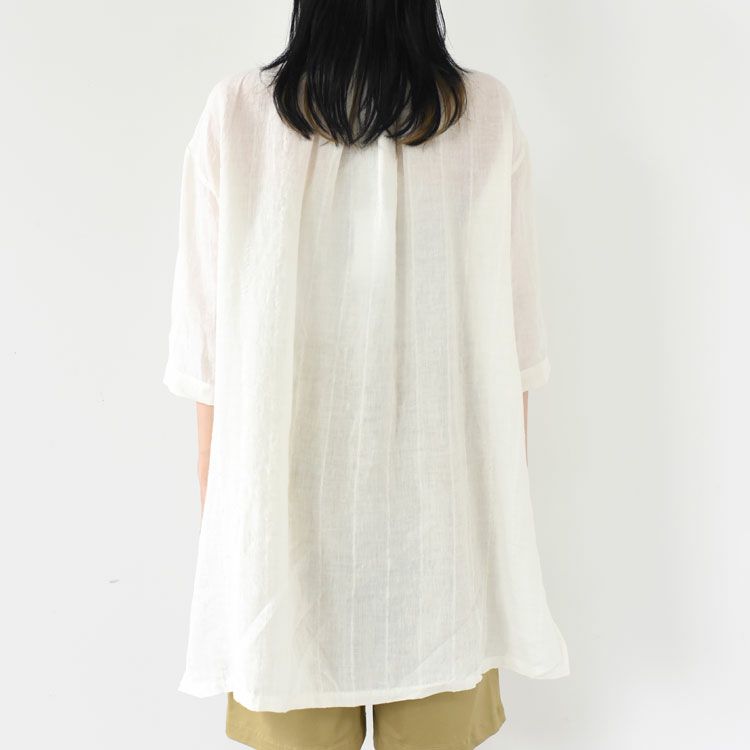 リネンサッカーバンドカラーロングブラウス