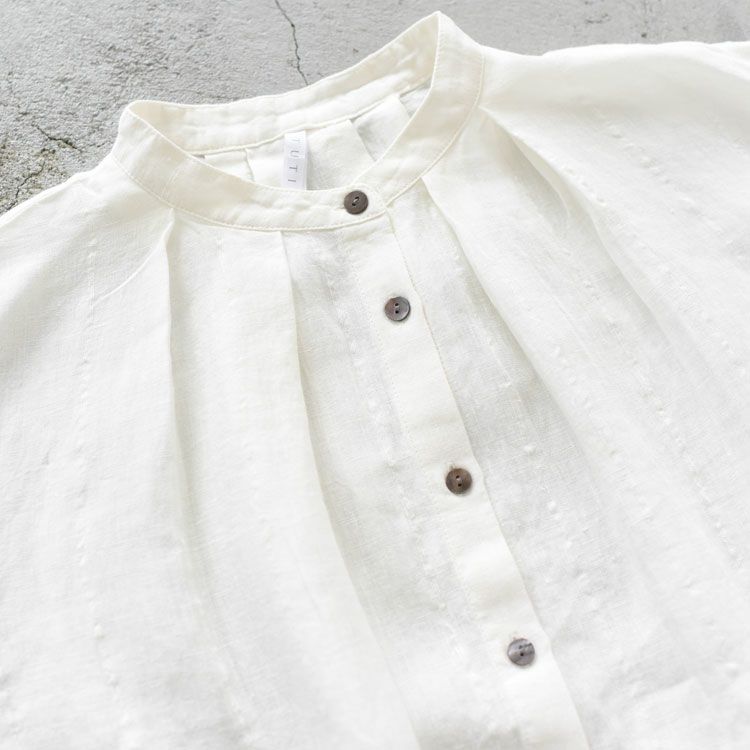 リネンサッカーバンドカラーロングブラウス