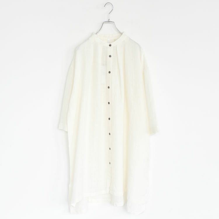 リネンサッカーバンドカラーロングブラウス