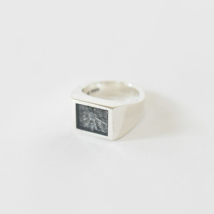 Signet Ring with Steel Gray Flower シグネットリングウィズスチールグレーフラワー