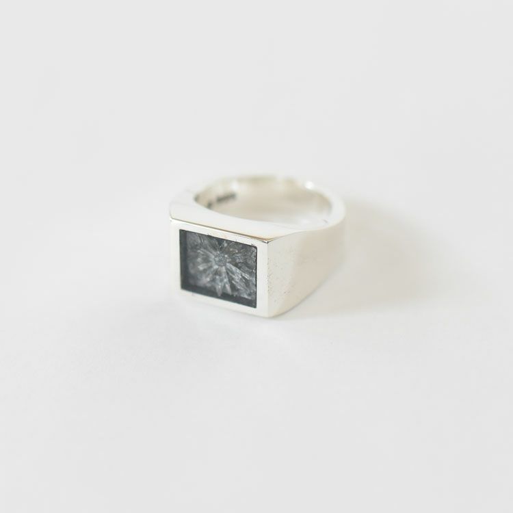 Signet Ring with Steel Gray Flower シグネットリングウィズスチールグレーフラワー