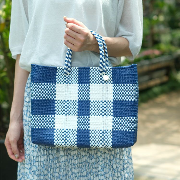最終値下げ　新品　メルカドバッグ　ブロックチェック Letra｜ショート メルカドバッグ SHORT “CROSS LINE” cross-line