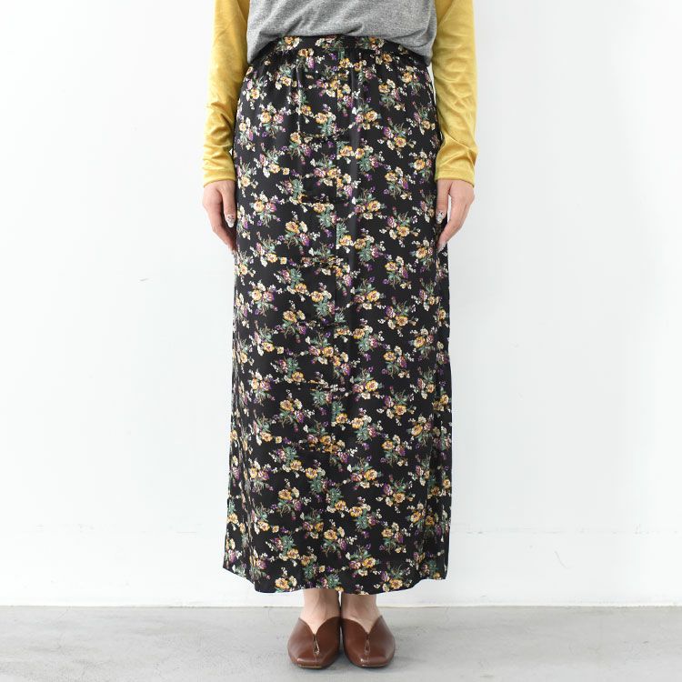 FLOWER BOUQUET PRINTED SATIN SKIRT フラワーブーケプリントサテンスカート