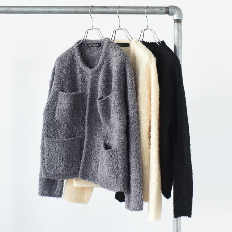 hairly crew neck C/D with pockets ヘアリークルーネックカーディガン ウィズ ポケット