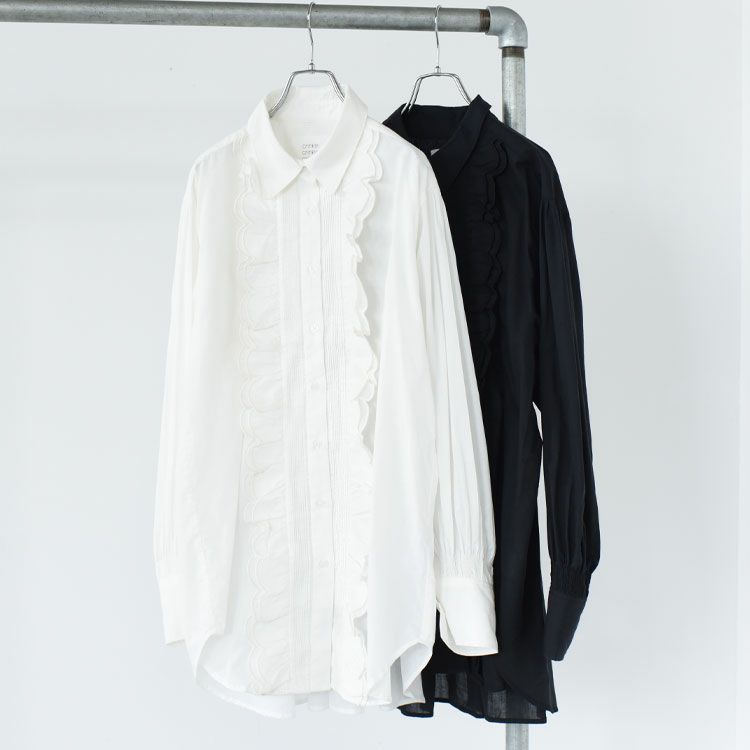 front scallop ribbon blouse フロントスカラップリボンブラウス