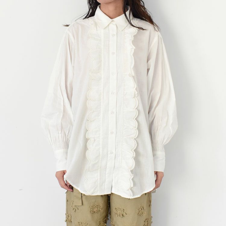 front scallop ribbon blouse フロントスカラップリボンブラウス