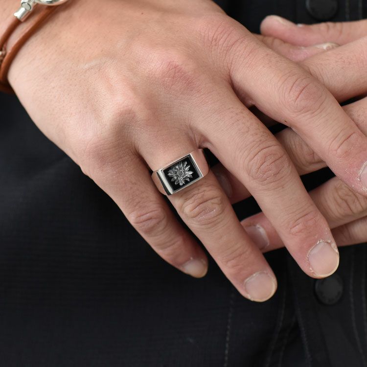 Signet with Black Flower Ring