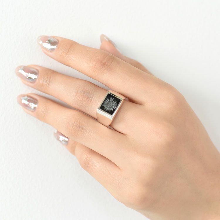 Signet with Black Flower Ring