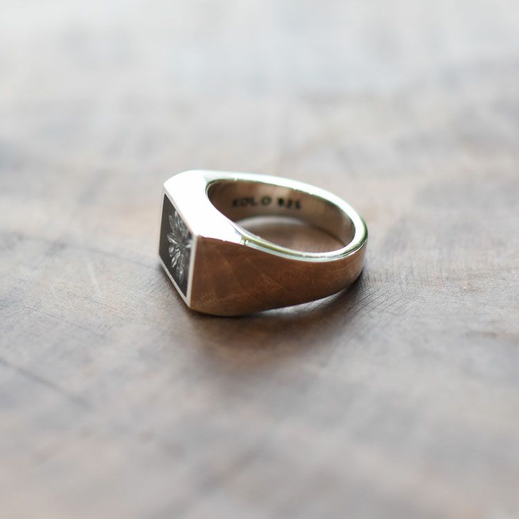 Signet with Black Flower Ring