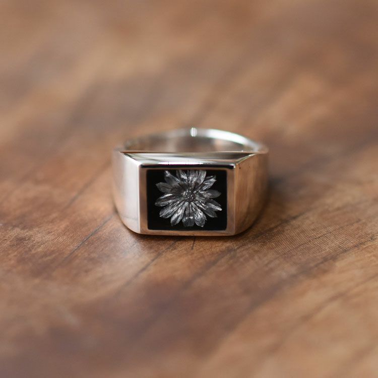 Signet with Black Flower Ring